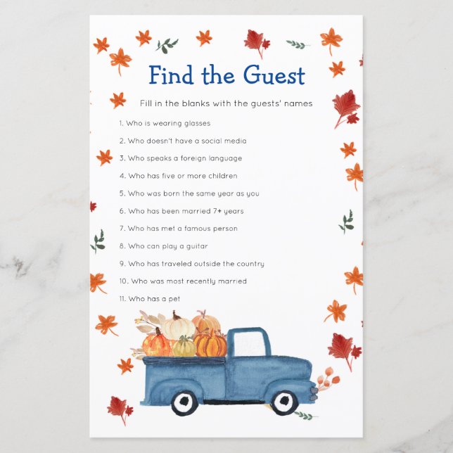 Pumpkin Blue Truck Watercolor Finden Sie das Gast- (Vorderseite)