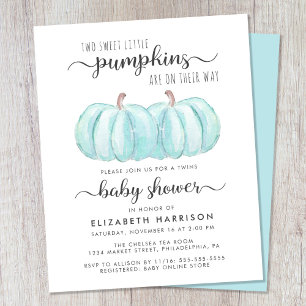 Pumpkin Blue Twin Baby Boys Dusche Einladung