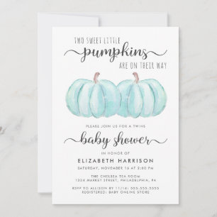 Pumpkin Blue Twin Baby Boys Dusche Einladung