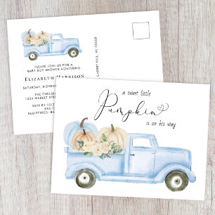 Pumpkin Blue Vintag Truck Baby Boy Dusche Einladungspostkarte
