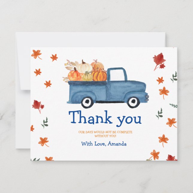 Pumpkin Blue Vintag Truck Danke Karte (Vorderseite)