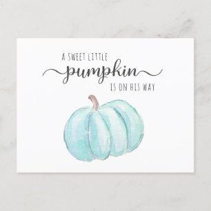 Pumpkin Blue Watercolor Baby Boy Dusche Einladungspostkarte