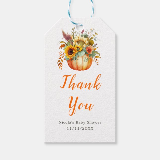 Pumpkin Blume Bouquet Babydusche Geschenkanhänger (Vorderseite)