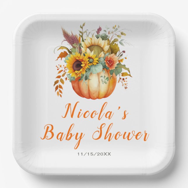 Pumpkin Blume Bouquet Babydusche Pappteller (Vorderseite)
