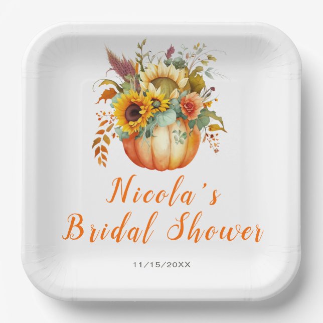 Pumpkin Blume Bouquet Brautparty Pappteller (Vorderseite)