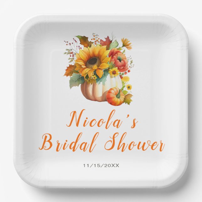 Pumpkin Blume Bouquet Brautparty Pappteller (Vorderseite)