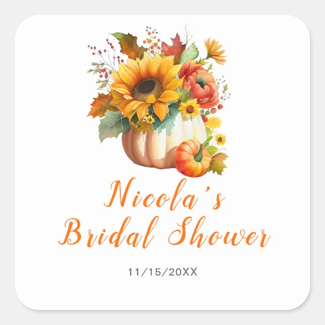 Pumpkin Blume Bouquet Brautparty Quadratischer Aufkleber (Vorderseite)