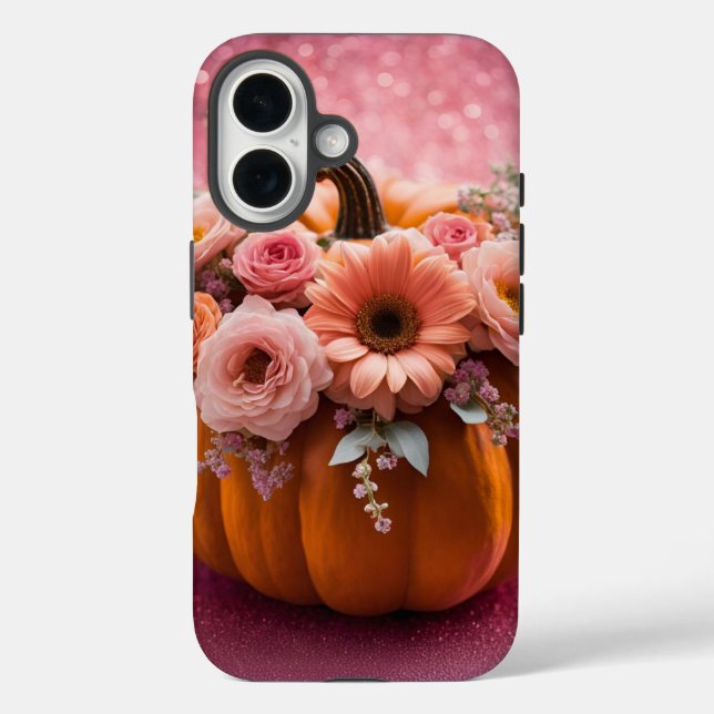 Pumpkin Blume Rosa Glitzer iPhone 16 Fall Hülle (Rückseite)