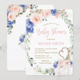 Pumpkin Blush Blue Floral Wreath Baby Shower Girl Einladung