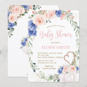 Pumpkin Blush Blue Floral Wreath Baby Shower Girl Einladung