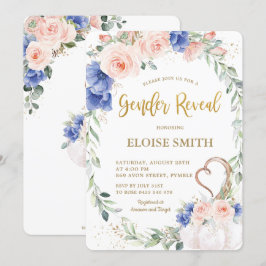 Pumpkin Blush Blue Floral Wreath Gender Reveal Einladung