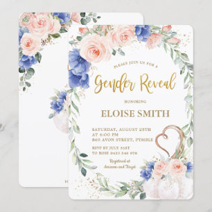 Pumpkin Blush Blue Floral Wreath Gender Reveal Einladung