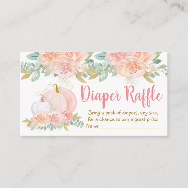 Pumpkin Blush Floral Baby Dusche Windel Rafffle Begleitkarte (Vorderseite)