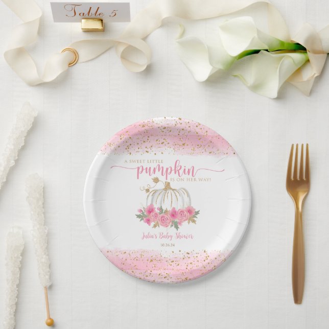 Pumpkin Blush Pink Gold Baby Girl Duft Pappteller (Hochzeit)