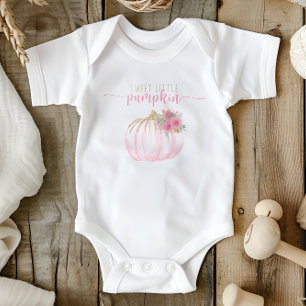 Pumpkin Blush Pink Gold Floral Fall Baby Girl Strampler