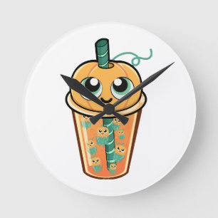 Pumpkin Boba Jellyfish Runde Wanduhr