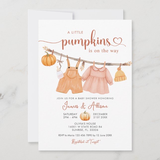 Pumpkin Boho Baby Clothes Kinderdusche Einladung (Vorderseite)