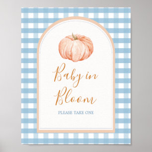 Pumpkin Boho Blue Gingham Baby in Bloom Sign Poster