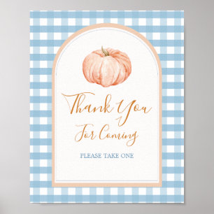 Pumpkin Boho Blue Gingham Dankeschön Karte Poster