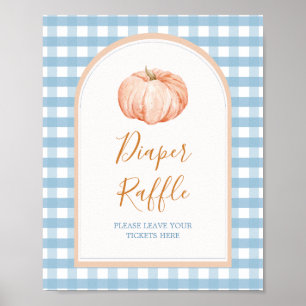Pumpkin Boho Blue Gingham Diaper Raffle Poster