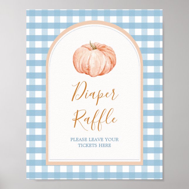Pumpkin Boho Blue Gingham Diaper Raffle Poster (Vorne)