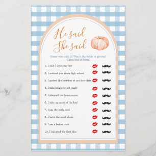 Pumpkin Boho Blue Gingham Er sagte, sie sagte, Spi