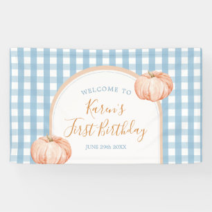 Pumpkin Boho Blue Gingham Willkommen Groß Banner