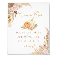 Pumpkin Boho Floral Baby Dusche Mimosa Bar Poster
