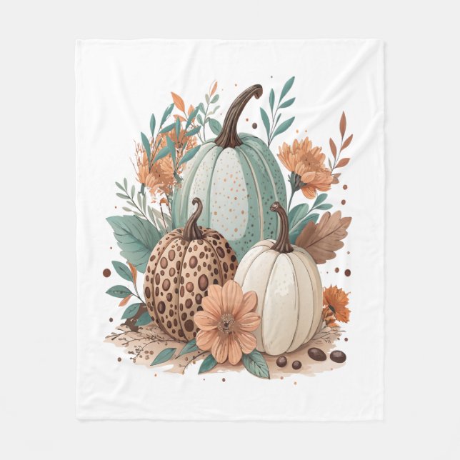 Pumpkin Boho Floral Fleecedecke (Vorderseite)