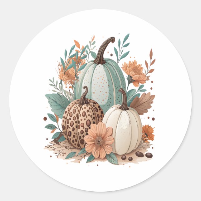 Pumpkin Boho Floral Runder Aufkleber (Vorderseite)