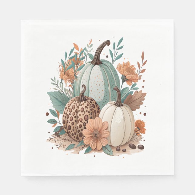 Pumpkin Boho Floral Serviette (Vorderseite)