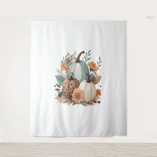 Pumpkin Boho Floral Wandteppich (Vorderseite)