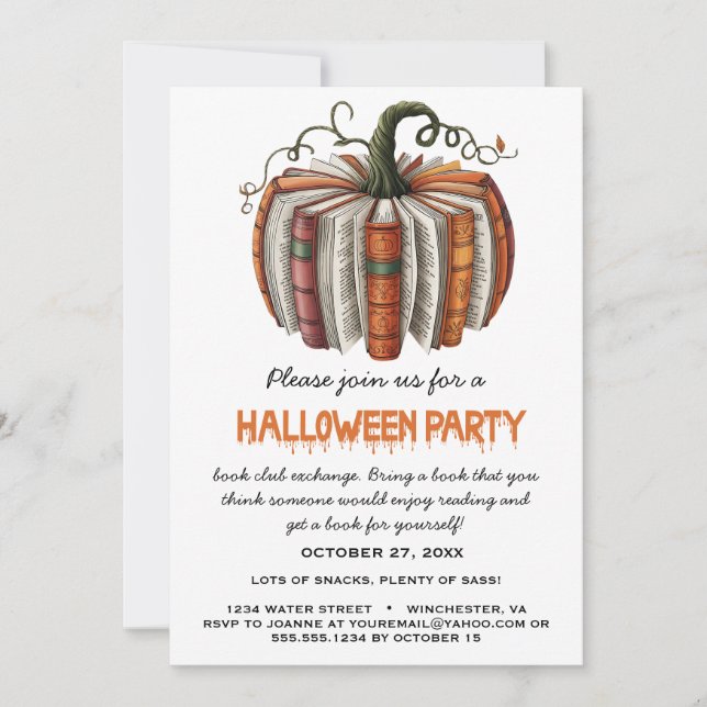 Pumpkin Book Club Exchange Halloween-Party I Einladung (Vorderseite)