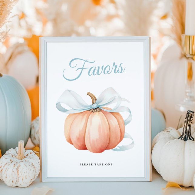 Pumpkin Bow Baby Shower Favors Table Sign Poster (Créateur téléchargé)