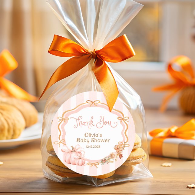 Pumpkin Bow Fall Floral Baby Shower Thank You Runder Aufkleber (Von Creator hochgeladen)