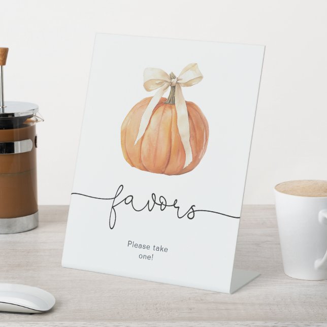 Pumpkin Bow Favors-Zeichen | Fall Baby Dusche Sockelschild (In SItu)
