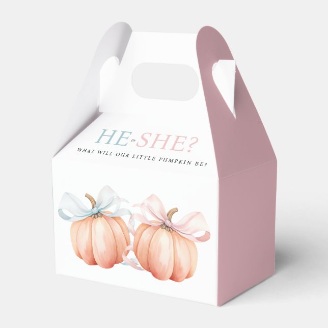 Pumpkin Bow Pink Blue Gender Reveal Geschenkschachtel (Vorderseite)