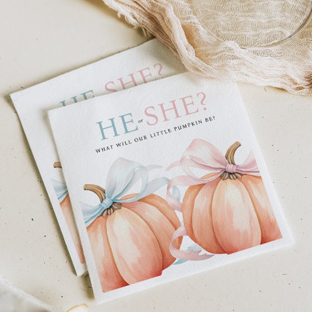Pumpkin Bow Pink Blue Gender Reveal Serviette (Von Creator hochgeladen)
