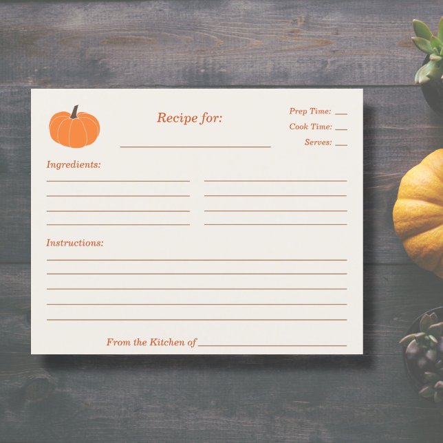 Pumpkin Brautparty Rezept Card (Pumpkin Recipe Card)