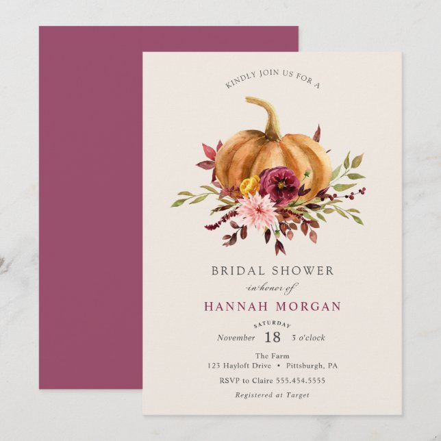 Pumpkin Bridal Shower Einladung (Vorne/Hinten)