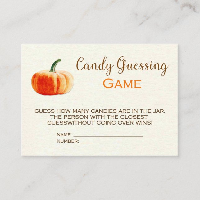 Pumpkin Candy Guessing Game Card Baby Showspiel Begleitkarte (Vorderseite)