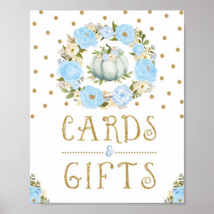 Pumpkin Cards & Gifts Boy Baby Dusche Blue Floral Poster