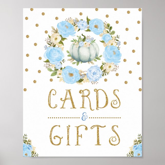Pumpkin Cards & Gifts Boy Baby Dusche Blue Floral Poster (Vorne)