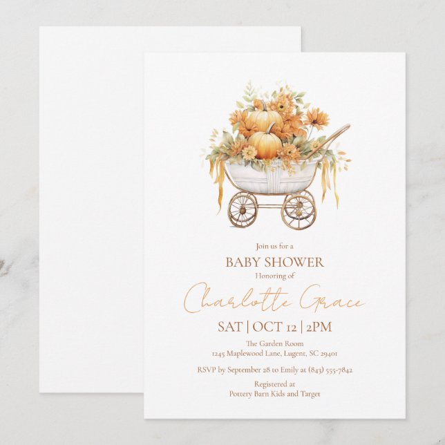 Pumpkin Carriage Baby Shower Einladung (Vorne/Hinten)