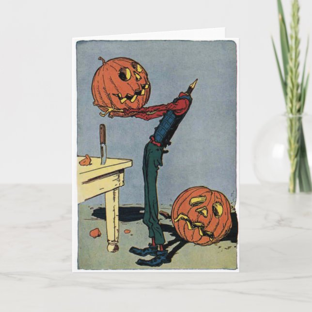 Pumpkin Carvelling Seinen eigenen Kopf - Halloween Karte (Vorderseite)