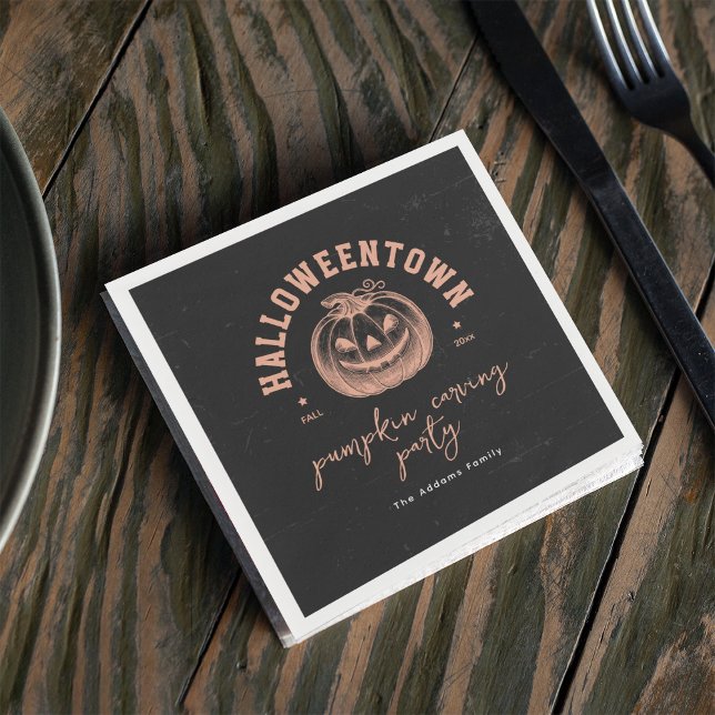 Pumpkin Carving Orange Black Halloween-Party Serviette (Von Creator hochgeladen)