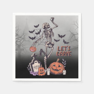 Pumpkin Carving Party Custom Halloween Skelett Serviette