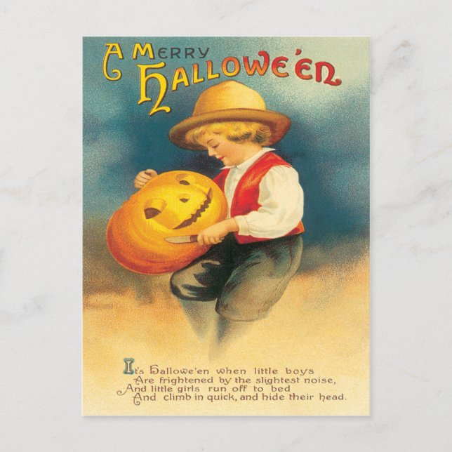 Pumpkin Carving Vintage Postkarte (Vorderseite)