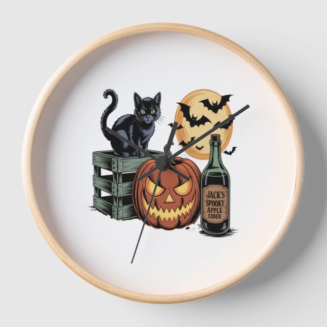 Pumpkin Cat Ber Halloween Uhr (Vorderseite)