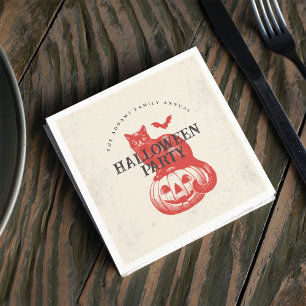 Pumpkin Cat Orange Vintages Halloween-Party Serviette